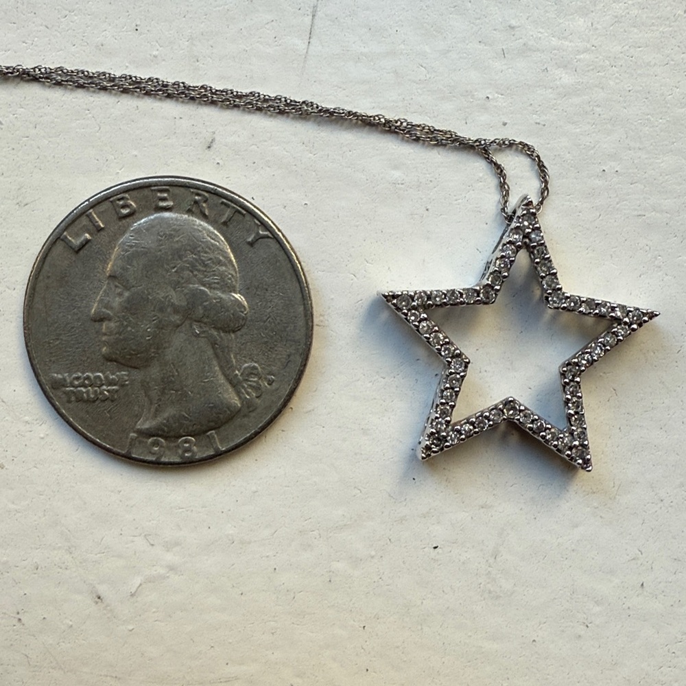 10k White Gold Star Necklace with Diamonds Mother’s Day Gift - Picture 3 of 7
